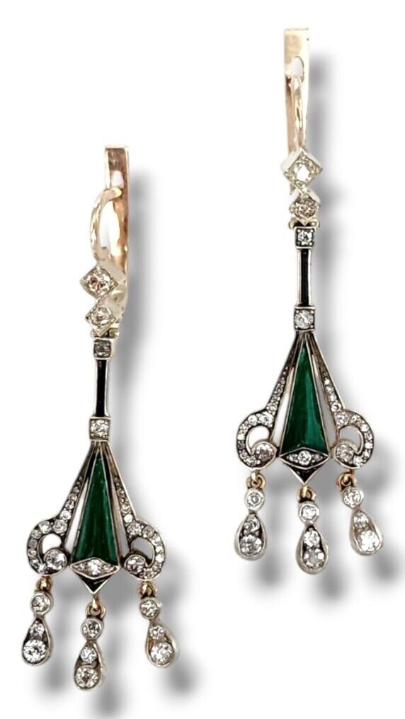 Amazing Art Deco  Gold  Diamond & Enamel Earrings