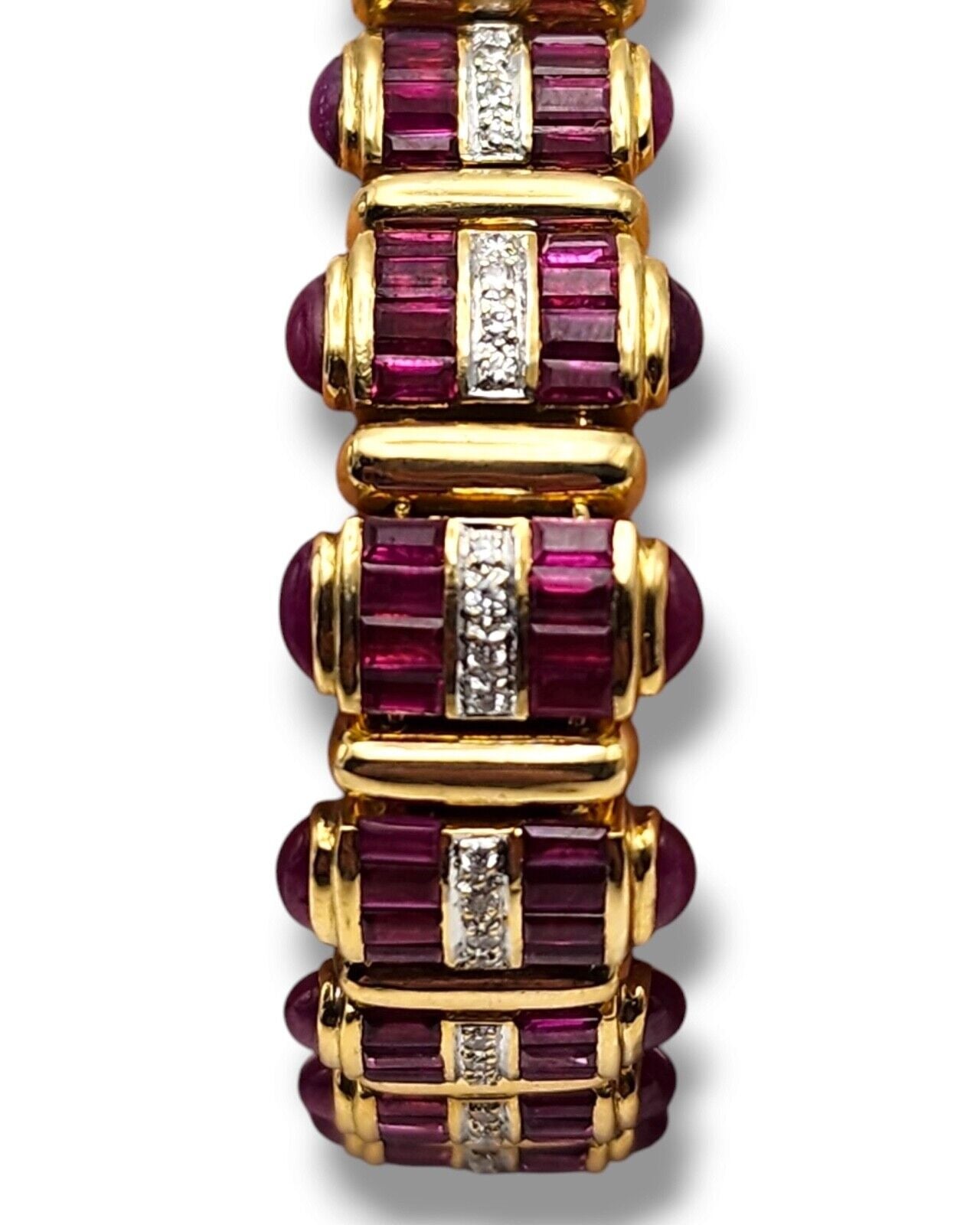 Amazing Vintage 18K Gold Bracelet with Diamonds and Rubies 17.0 Carats