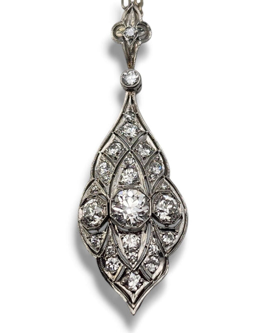 Art Deco  White Gold & Platinum Necklace with Diamonds 2.34Ct