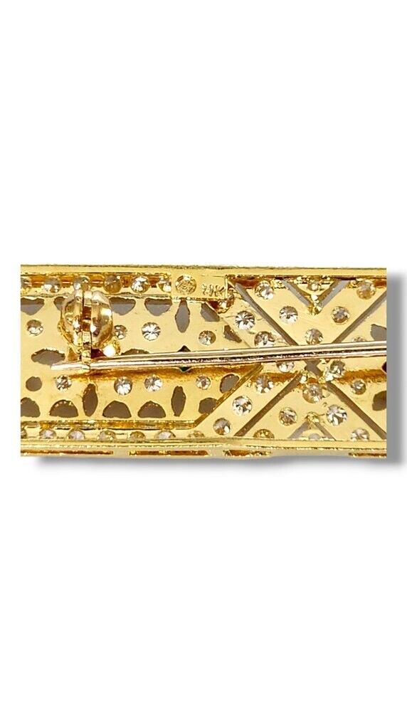 Brooch - 18 kt. Yellow gold, Lovely Art Deco  18k Gold Diamond Sapphire Pin