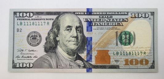 1118 1117  "  $100  Fancy Numbers trinary One Hundred Dollar bill