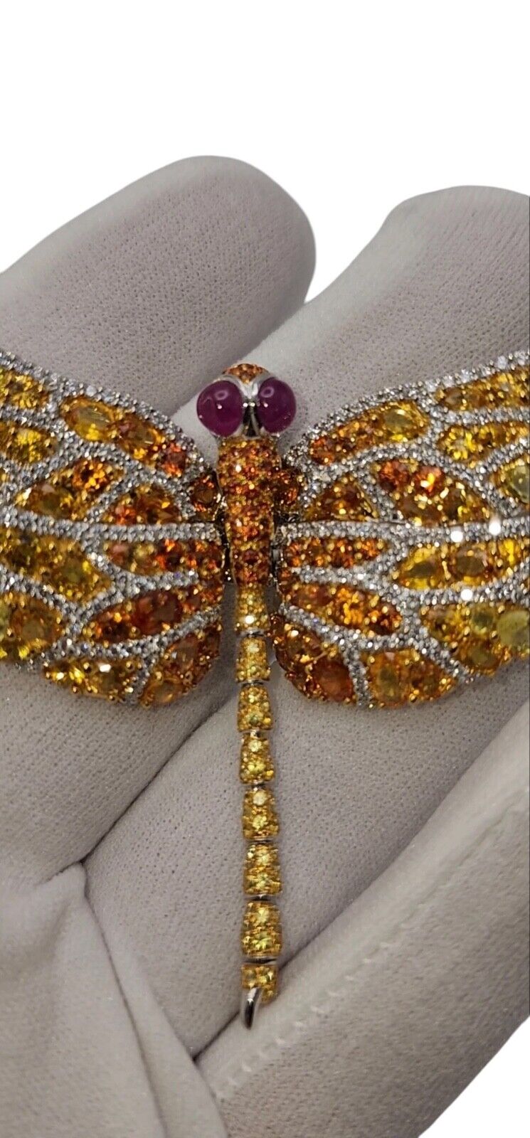 Amazing Vintage Dragonfly Brooch covered with Diamonds  & Large Sapphires