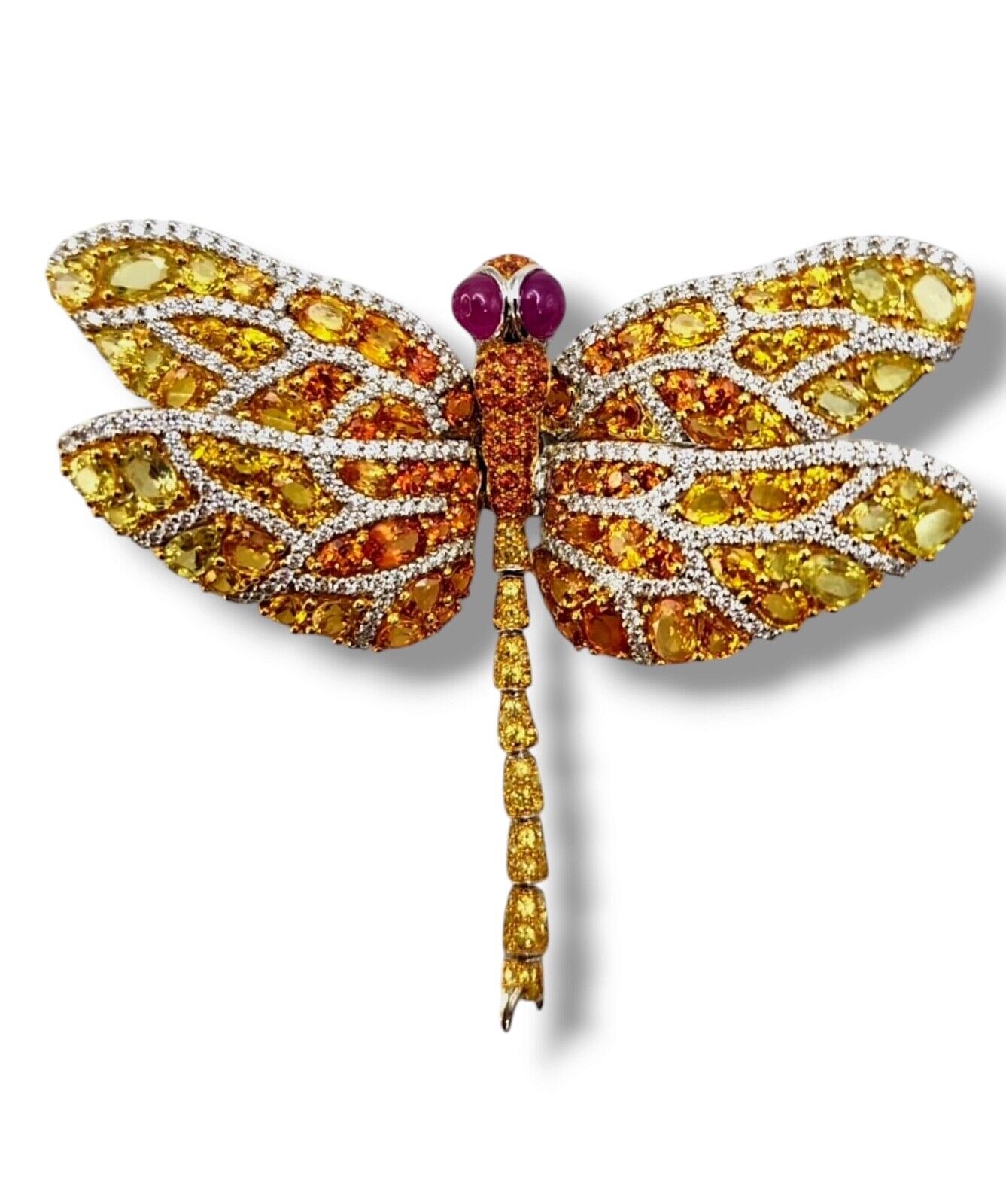 Amazing Vintage Dragonfly Brooch covered with Diamonds  & Large Sapphires