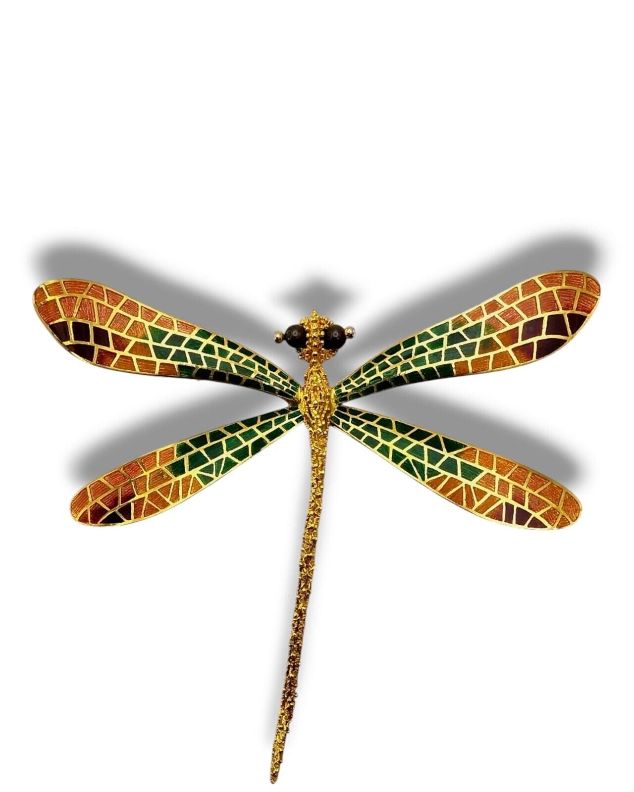 Amazing Very Large 18K Gold & Enamel  Dragonfly Brooch Italy 51 grams