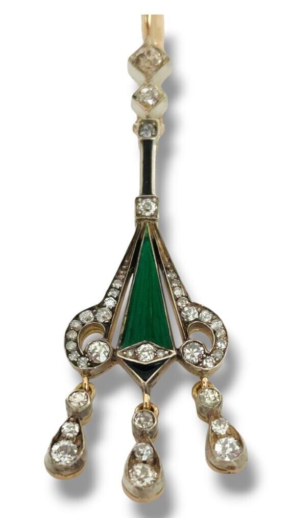 Amazing Art Deco  Gold  Diamond & Enamel Earrings