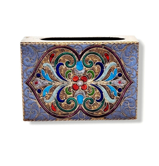 Antique Russian Imperial 84 Silver Double Sided Enamel Matches Box Case