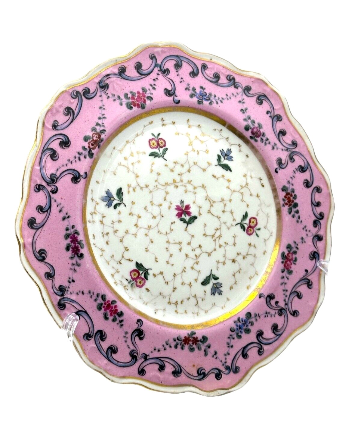 Russian Antique Popov Porcelain Plate Hand painted Pink Floral Painting C 1900