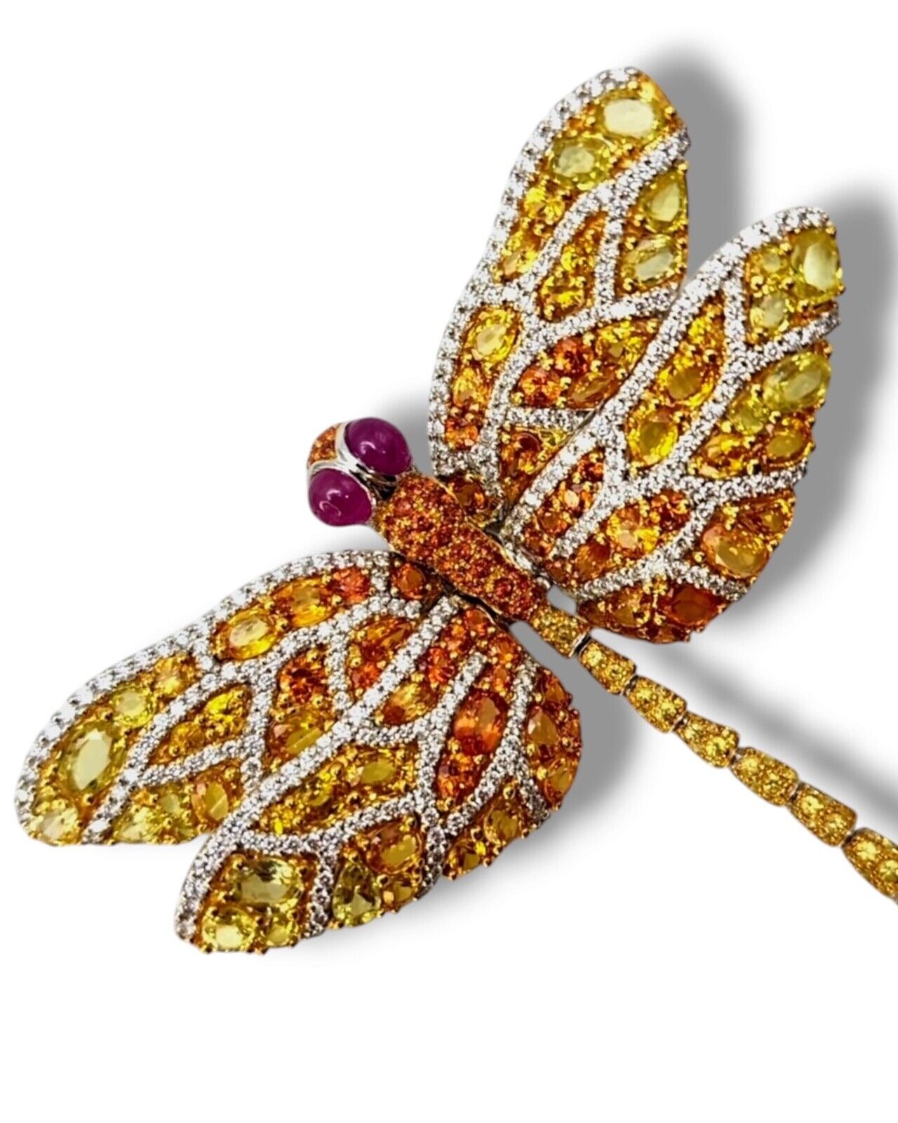 Amazing Vintage Dragonfly Brooch covered with Diamonds  & Large Sapphires