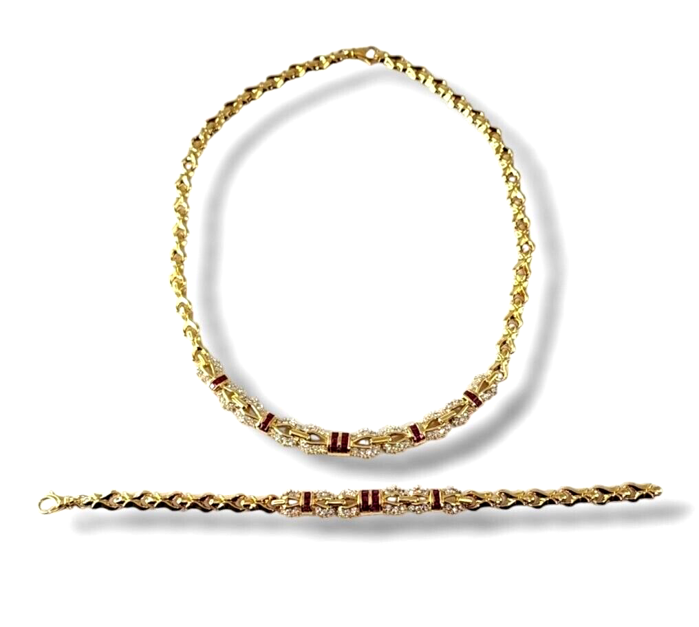 18K Gold Necklace & Bracelet  with Diamonds & Rubies 3.77 Carats  Firm: H.Stern