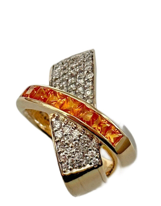 Vintage 14K Gold Ring with Diamonds & Orange Gemstones