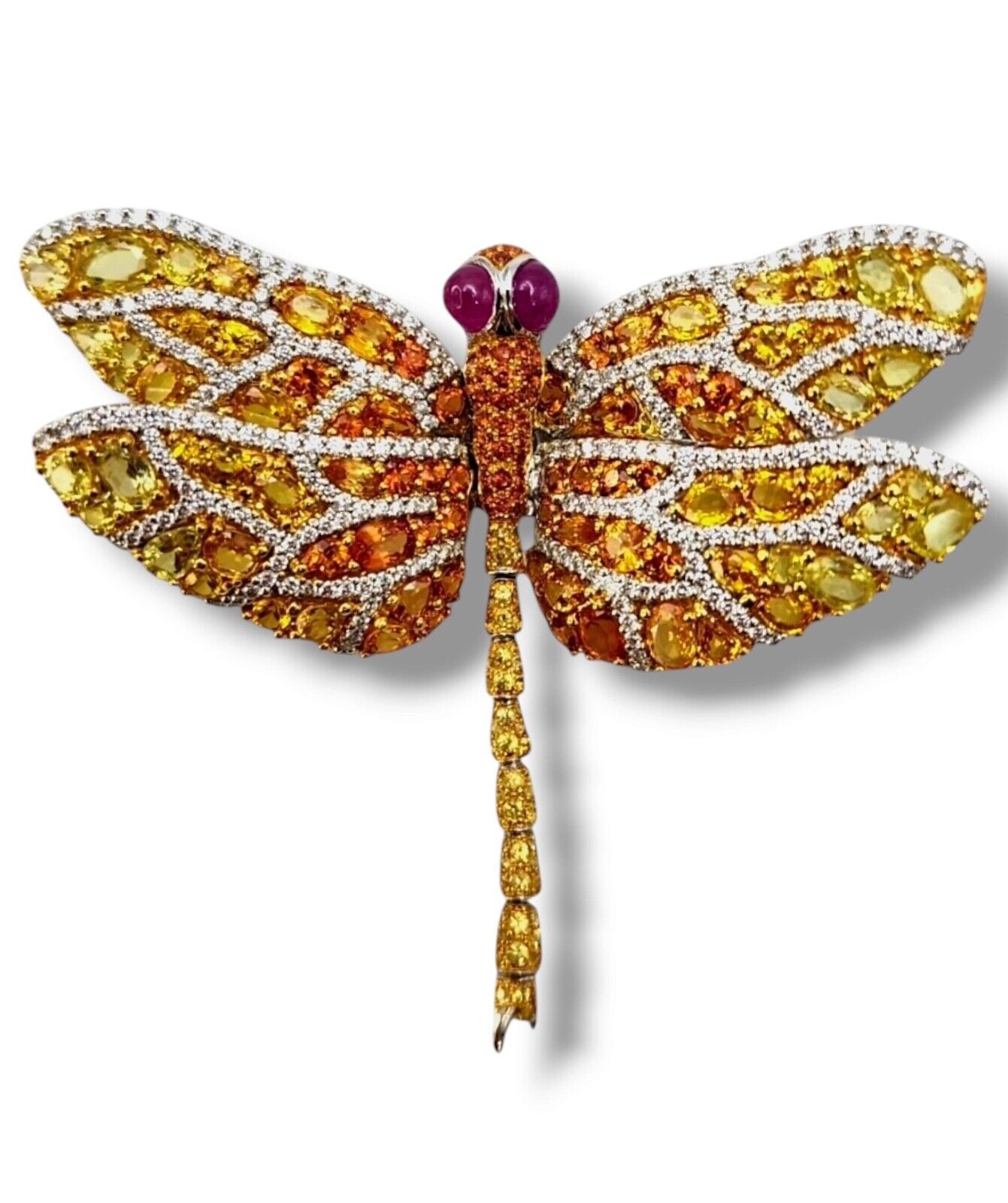 Amazing Vintage Dragonfly Brooch covered with Diamonds  & Large Sapphires